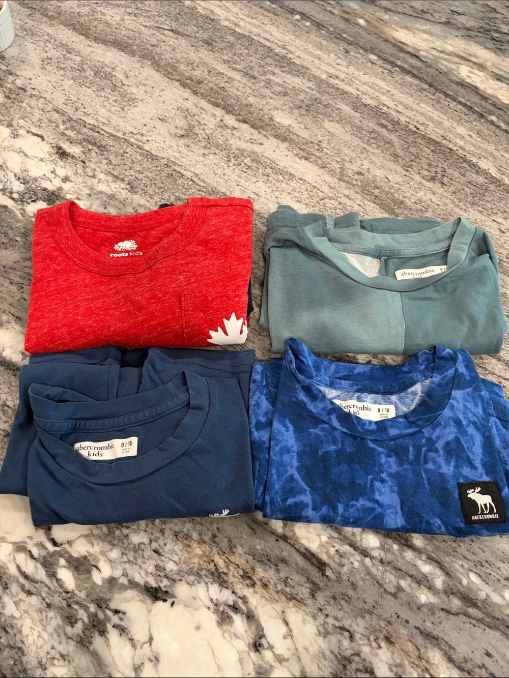 Abercrombie Kids Blue Tie-Dye & Solid Tee Bundle (4)